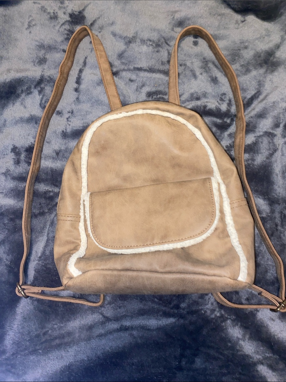 Shearling-Trim Tan Mini Backpack